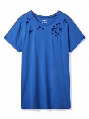 Torrid 1X Relaxed Fit Rolled Sleeve Destructed Cotton Blend Blue T-shirt NWT